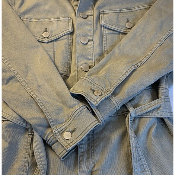 LANE BRYANT Olive Green Denim Jumpsuit 16 Petite Belted Straight Leg Utility 70s - Picture 7 of 16